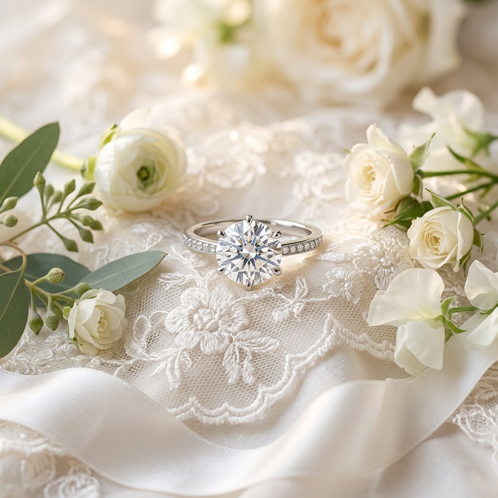 Premium GMW Solitaire Ring on white silk